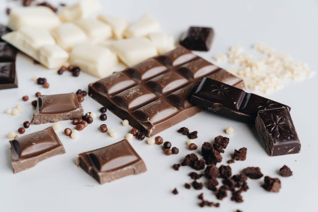 Broken pieces of dark and milk chocolate